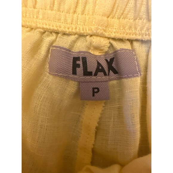 Yellow Flax Linen Pants Size P Elastic Waistband Pull on Casual Lagenlook - Picture 2 of 5